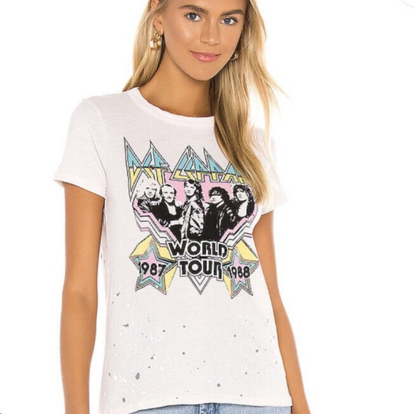 Chaser Cream Def Leopard World Tour 1988 100% Cotton Paint Spatter T-shirt NWT S - Picture 2 of 15